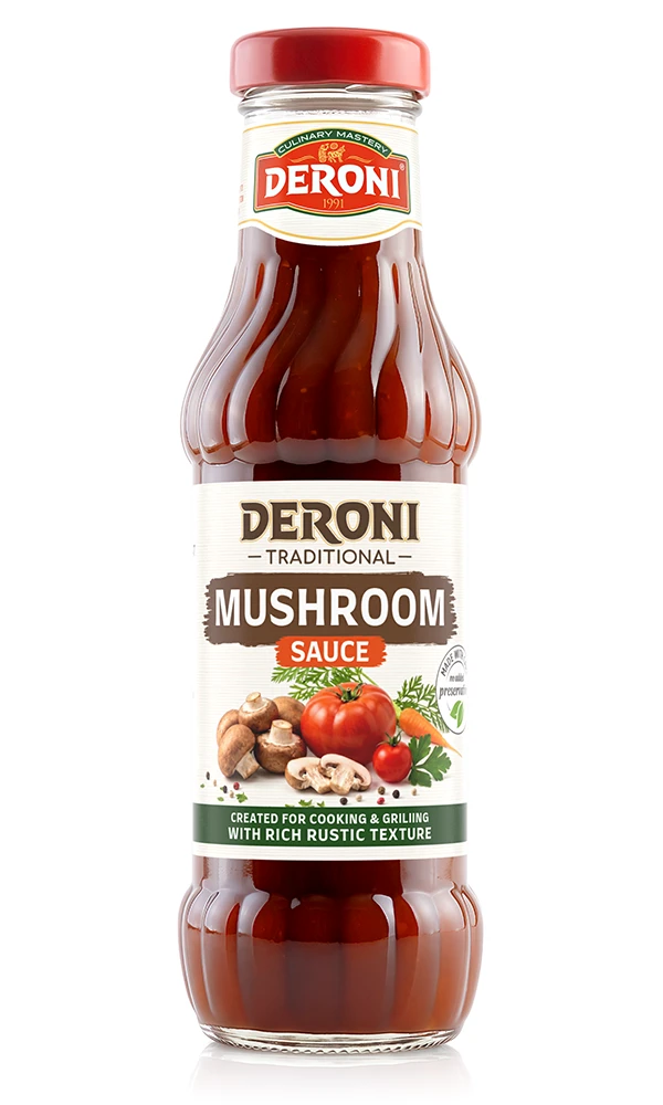 Deroni Classic Burger Sauce with a red cap and burger image on label.