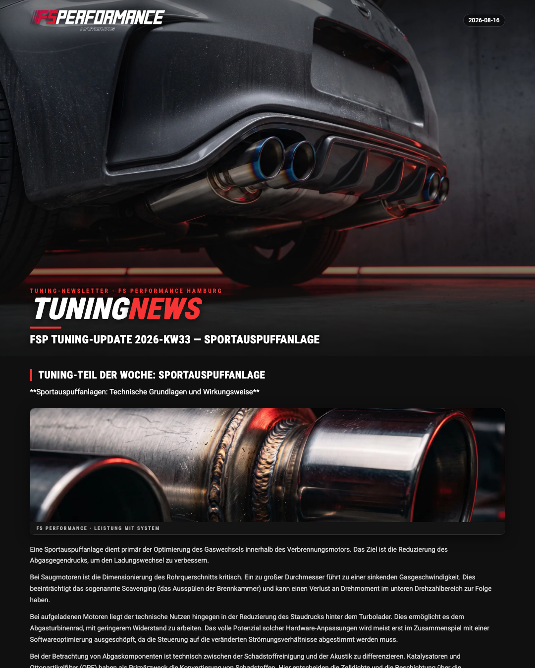 FSP Tuning-Update 2026-KW33 — Sportauspuffanlage
