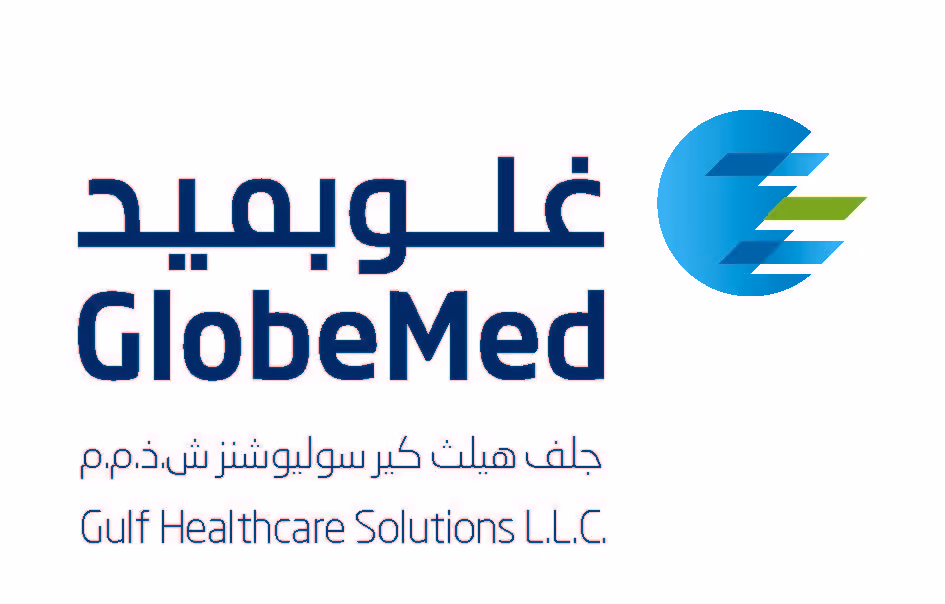 GlobeMed logo with Arabic text and tagline Gulf Healthcare Solutions L.L.C. 