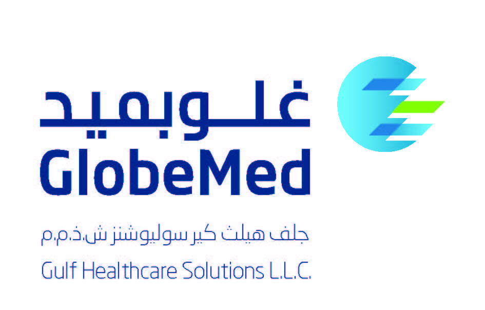 GlobeMed logo with Arabic text and tagline Gulf Healthcare Solutions L.L.C. 