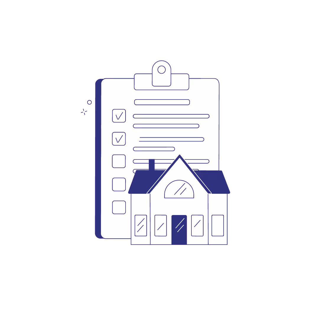 Clipboard with a checklist and a house icon in front, symbolizing home inspection or real estate checklist.