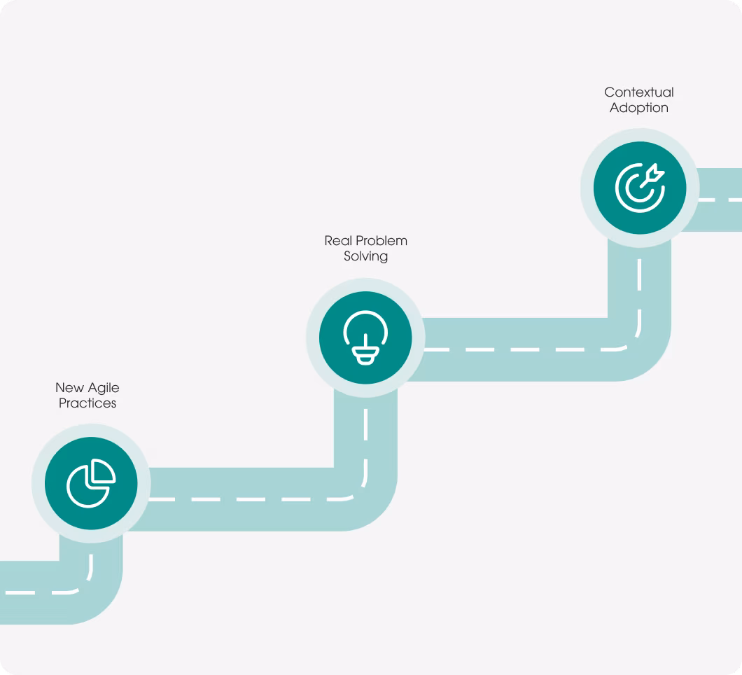 Diagram showing PDI self-assessment surrounded by five elements: Leadership & Culture, Product Management, Delivery Performance, Product Delivery, and Org Structure.
