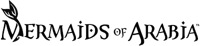 Mermaids of Arabia wordmark logo featuring a stylized mermaid tail integrated into the letter M.
