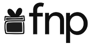 Gift box icon with a bow next to the letters 'fnp'.