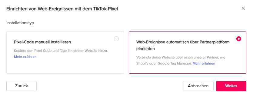 Automatisch für Web-Ereignis Erstellung auswählen