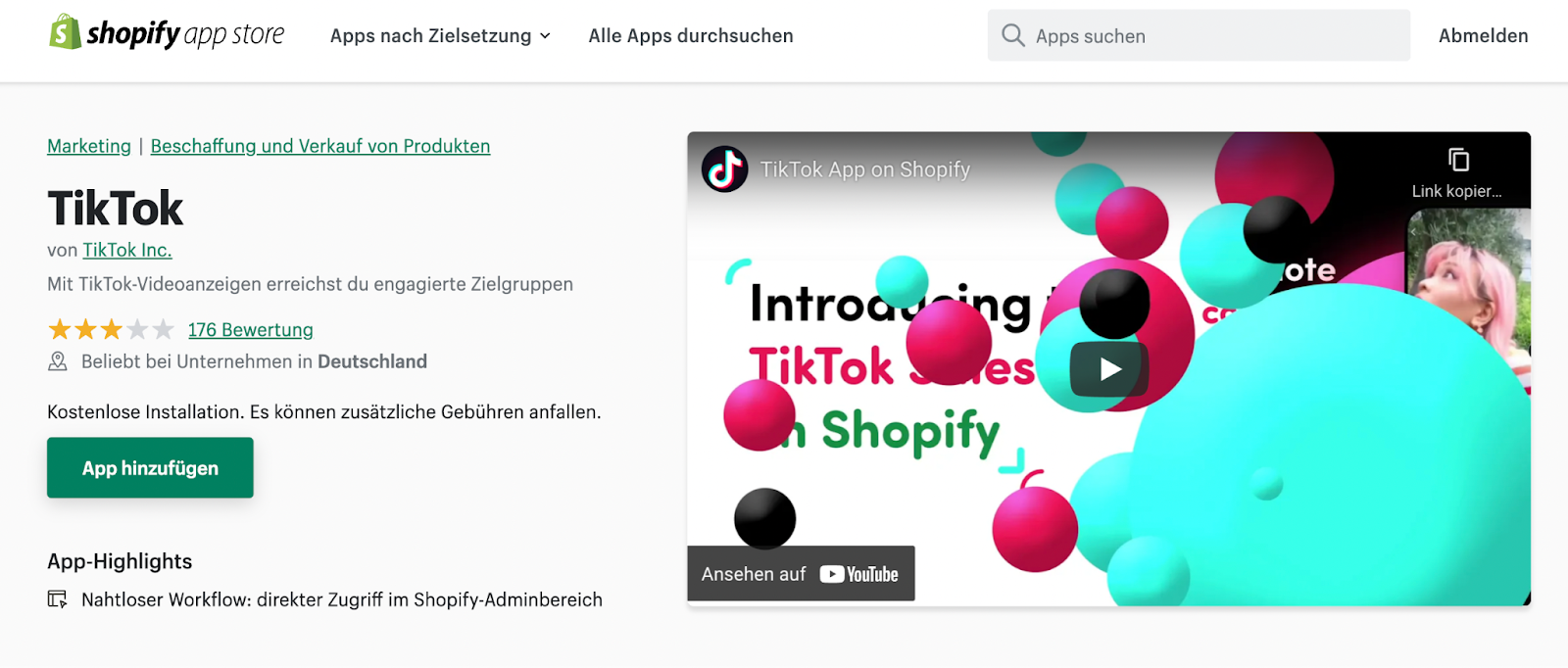 TikTok App in Shopify installieren