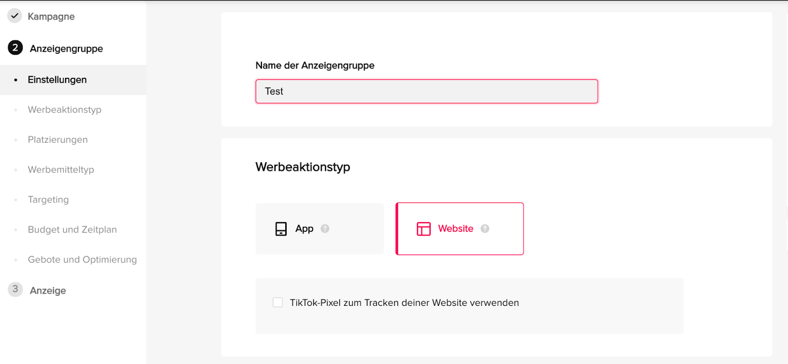 TikTok Werbeaktionstyp einstellen