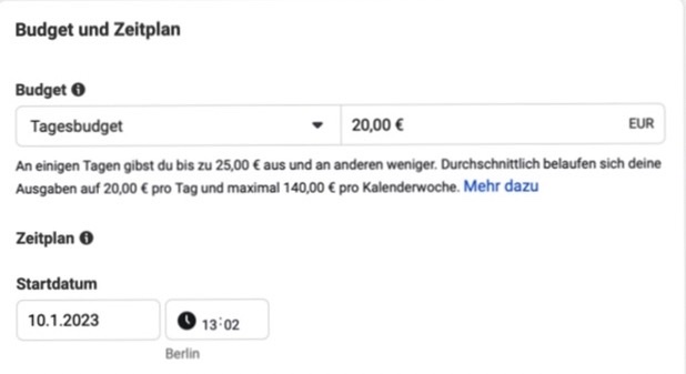 Budget und Zeitplan für Instagram Werbung