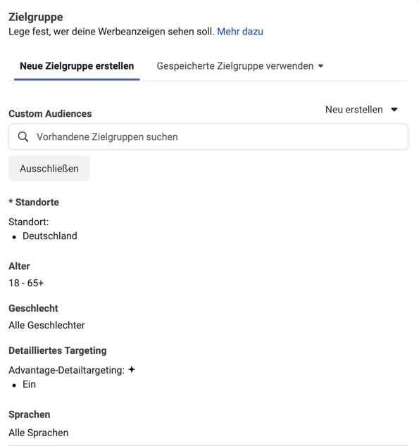 Instagram Werbung schalten - Zielgruppe erstellen