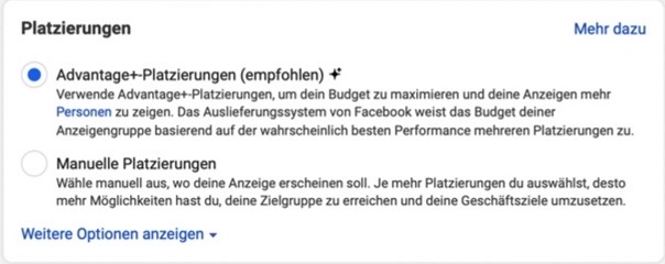 Platzierung der Instagram Ads auswählen