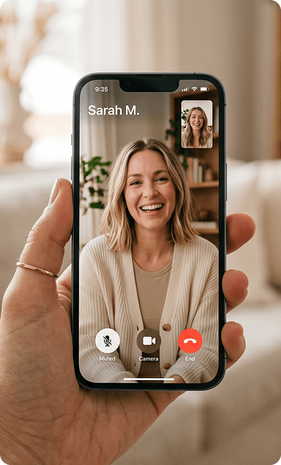 mobile phone with two people in a video call