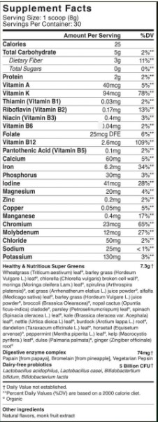 Live it Up Super Greens Ingredients