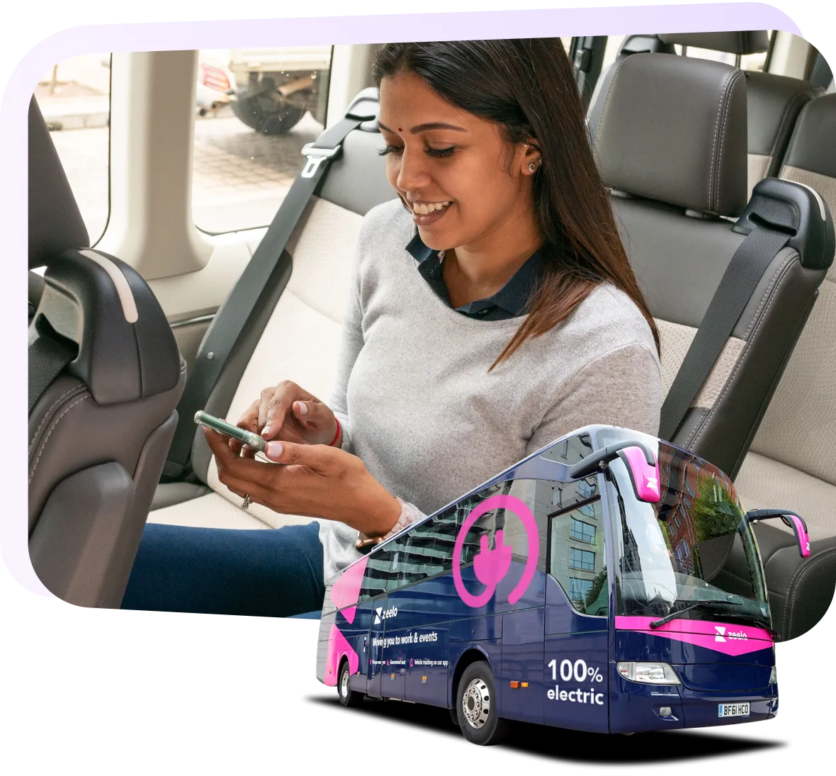 Passenger using her phone inside an Electric vehicle