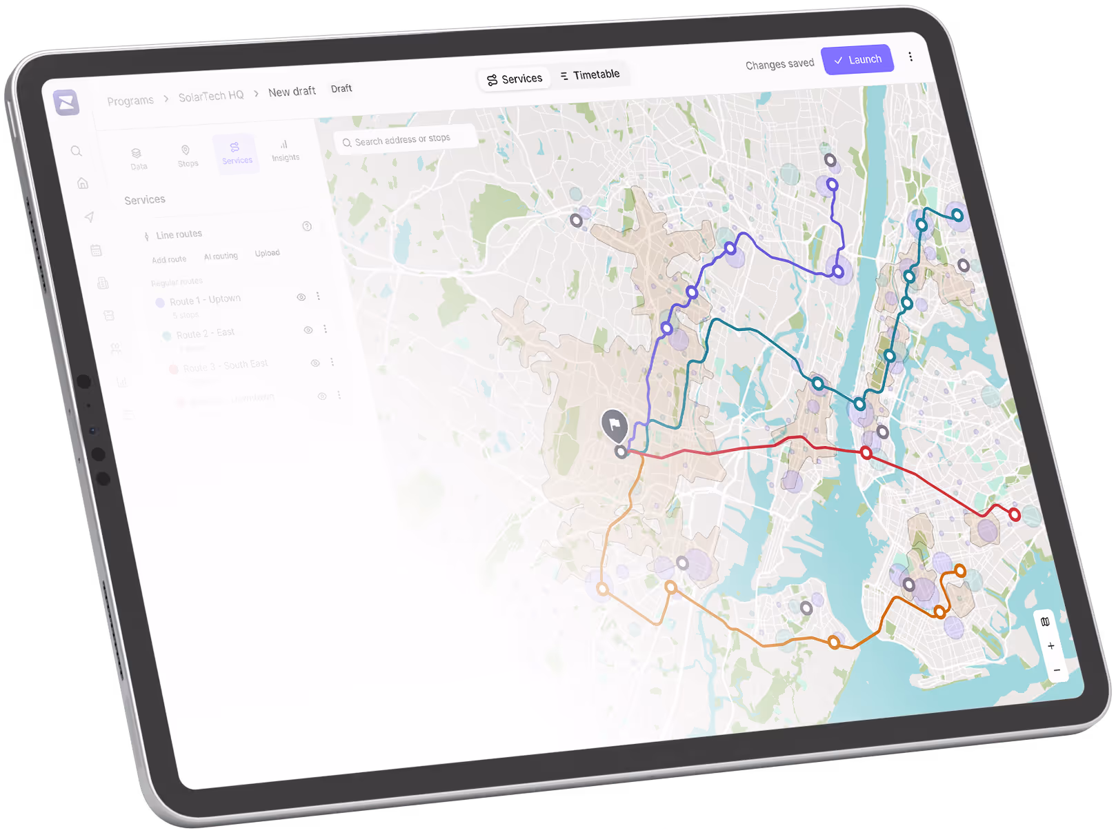 tablet showing AI routing technology