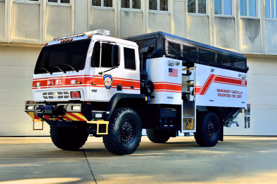 Manhasset-Lakeville Fire Department’s Acela Monterra 4x4 High-Water/Flood Rescue Truck staged for a photo