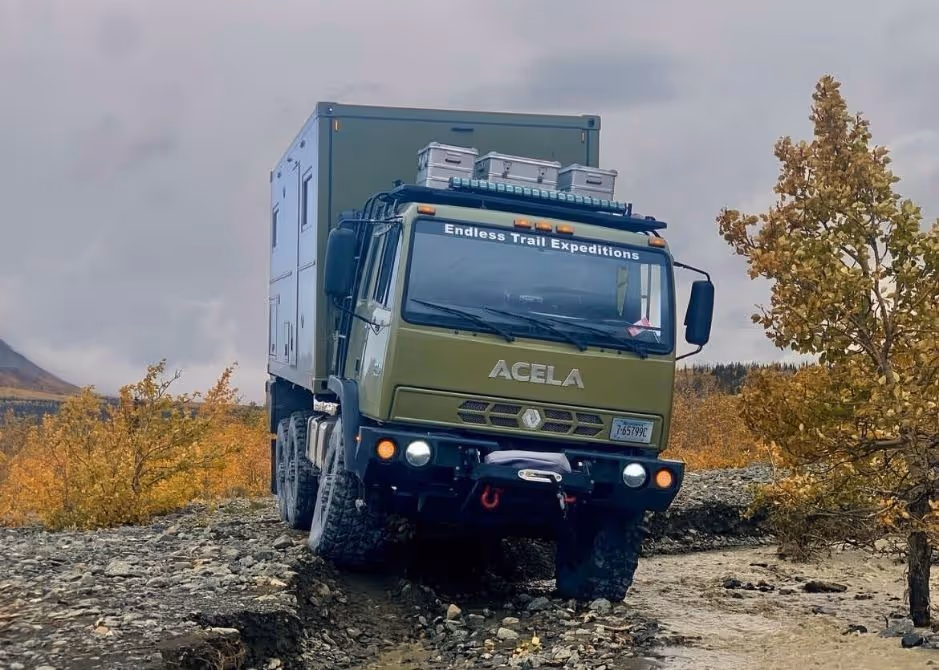 BAT, the Acela Monterra 6x6, driving through the Canadian wilderness on a North American Arctic expedition