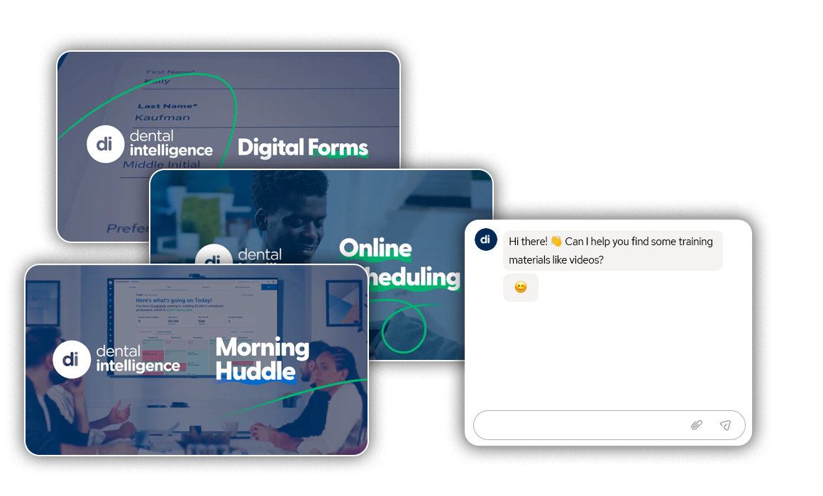 Dental Intelligence training videos and Dot support chat