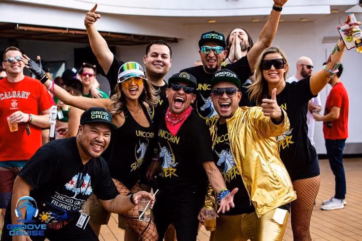 Festival friends connecting during a set on Groove Cruise Miami 2025