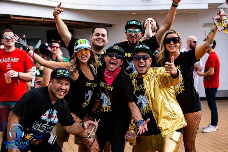 Festival friends connecting during a set on Groove Cruise Miami 2025