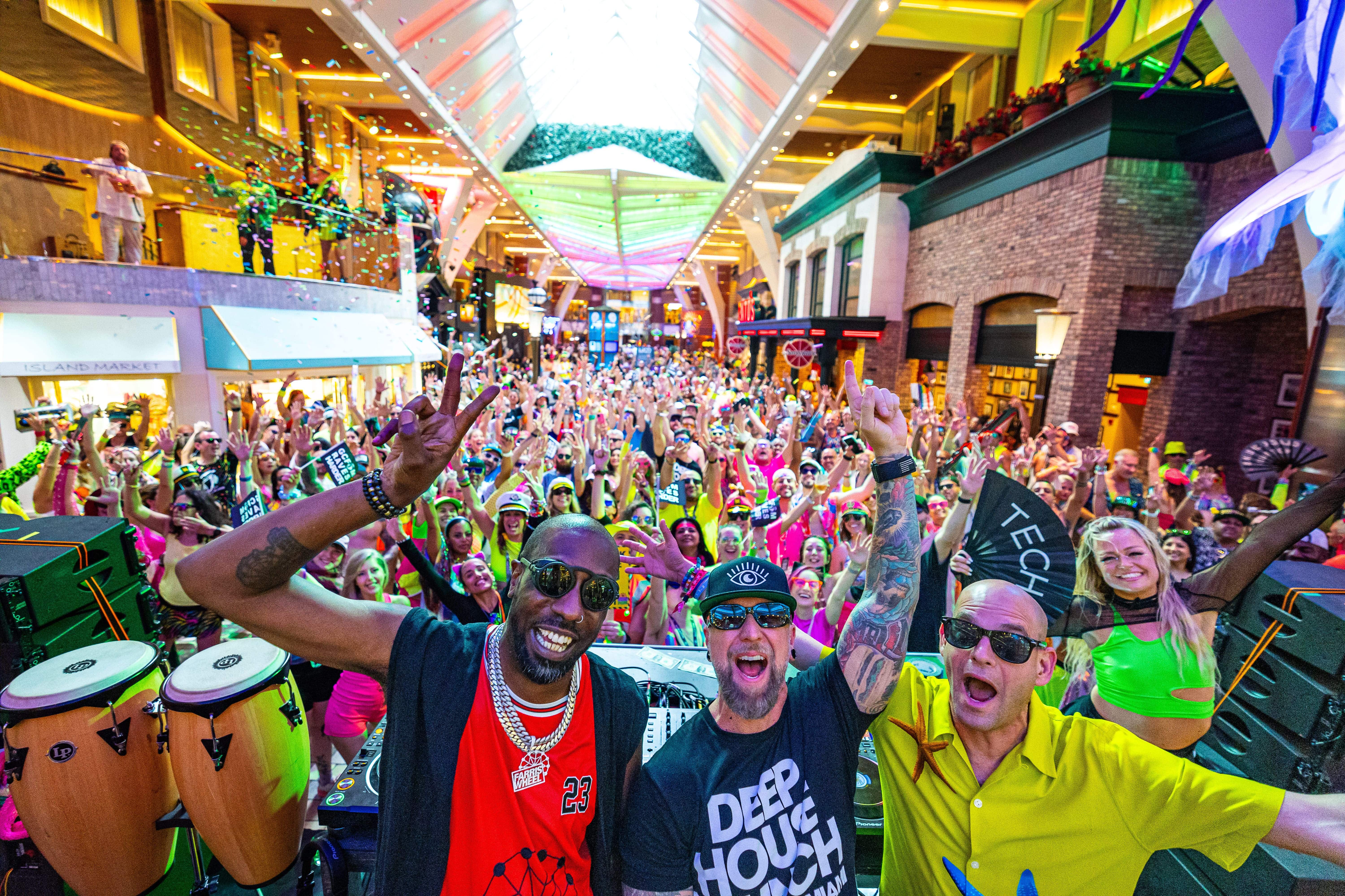 EDM cruise crowd singing along to DJ set during Groove Cruise 2026