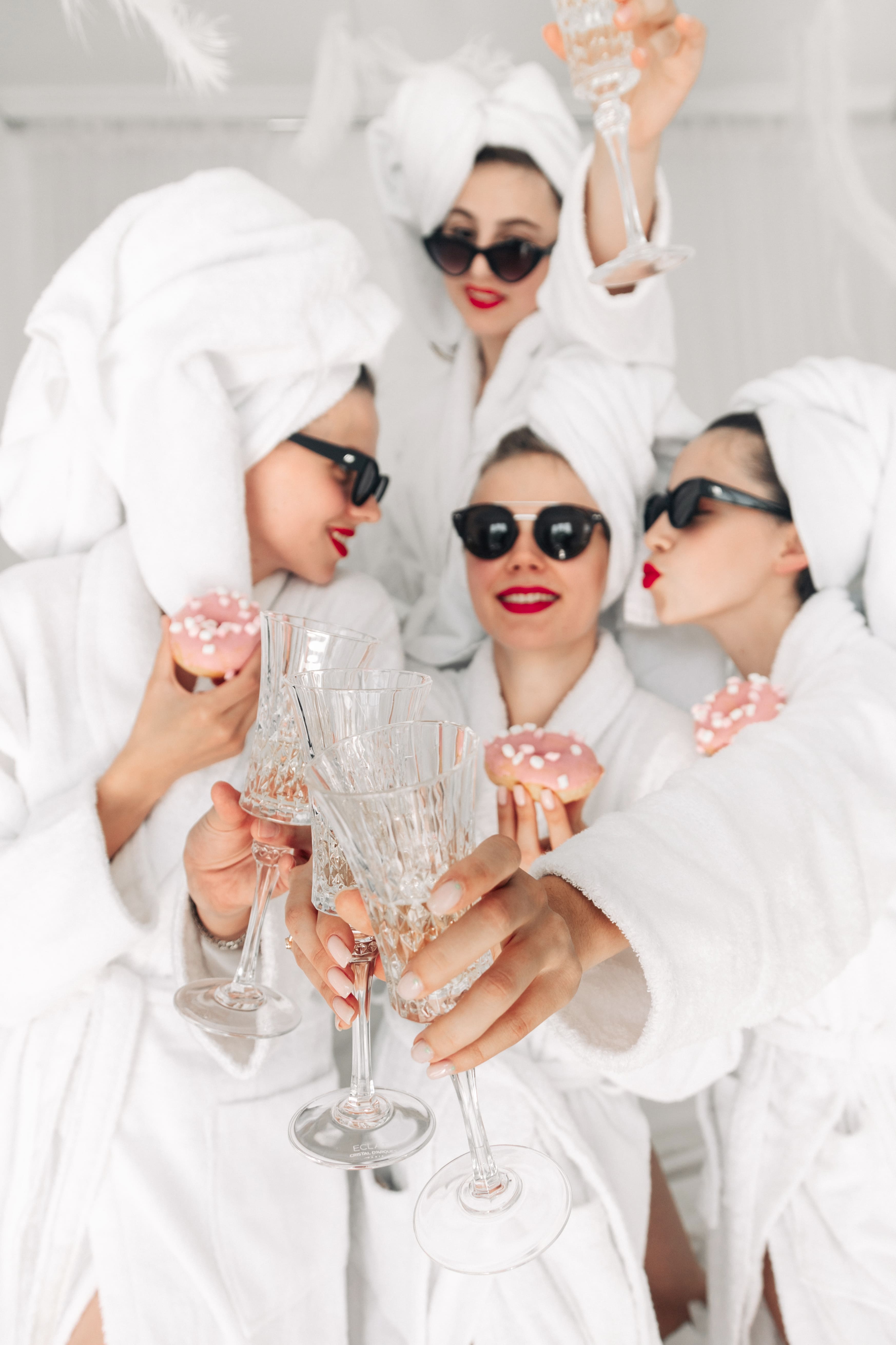 Bachelorette group in robes at a South Beach spa