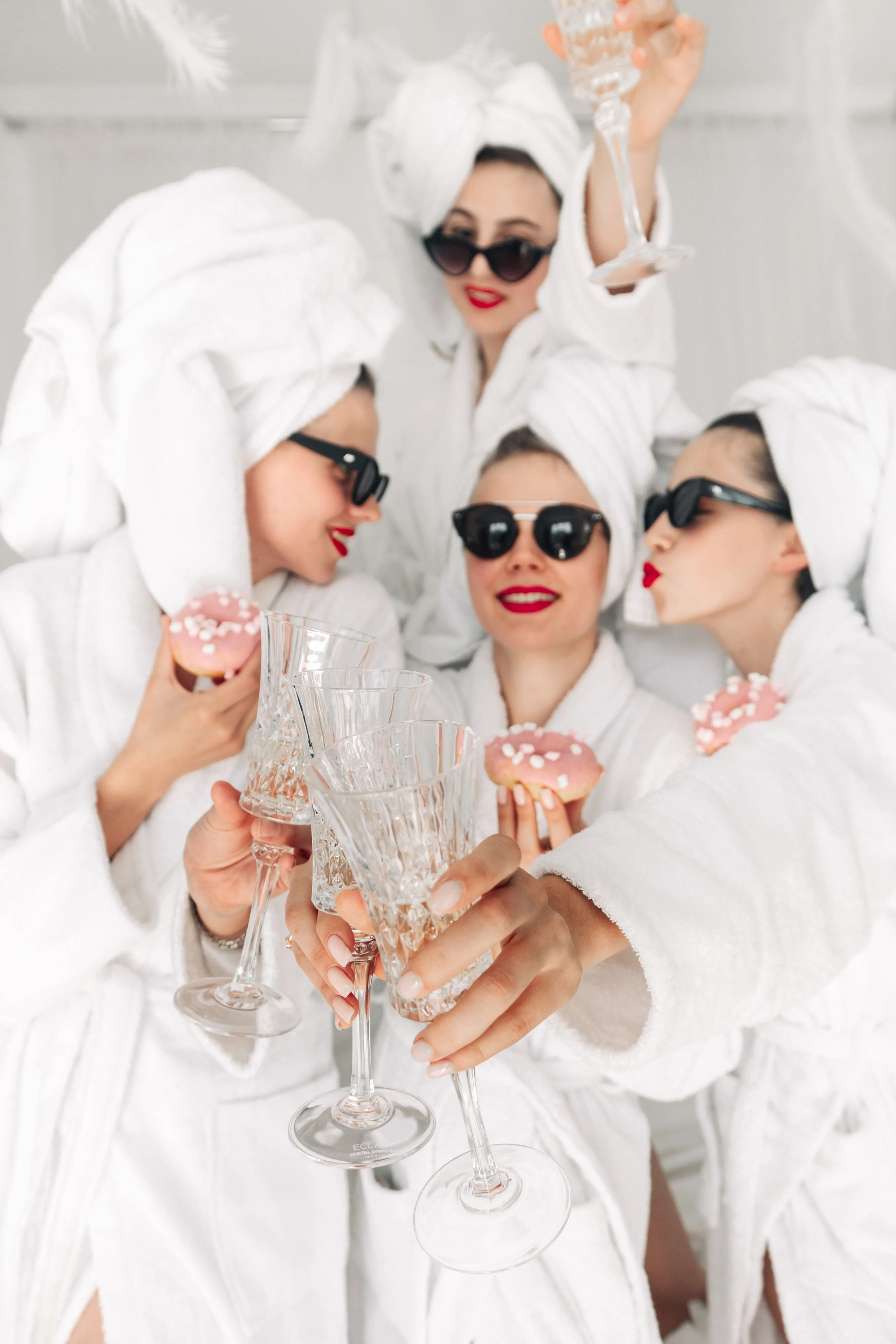 Bachelorette group in robes at a South Beach spa