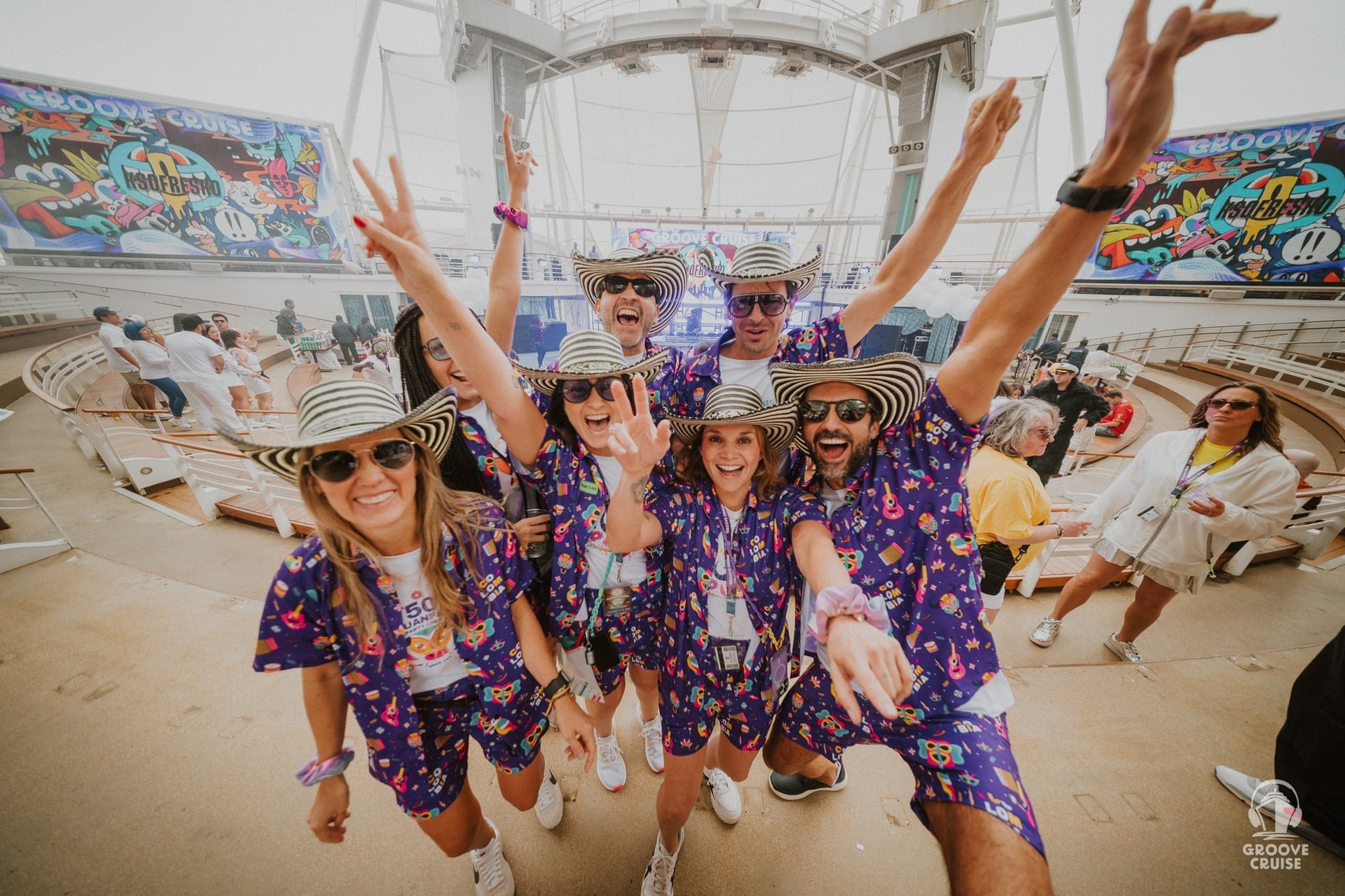  International Groove Cruise attendees representing home country pride with themed outfits