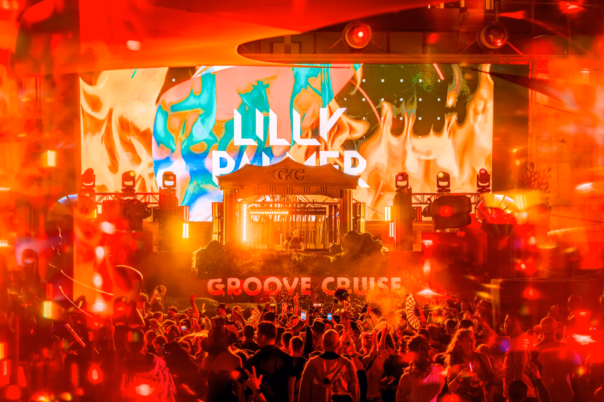 Lilly Palmer playing a late night techno set on Groove Cruise 2024