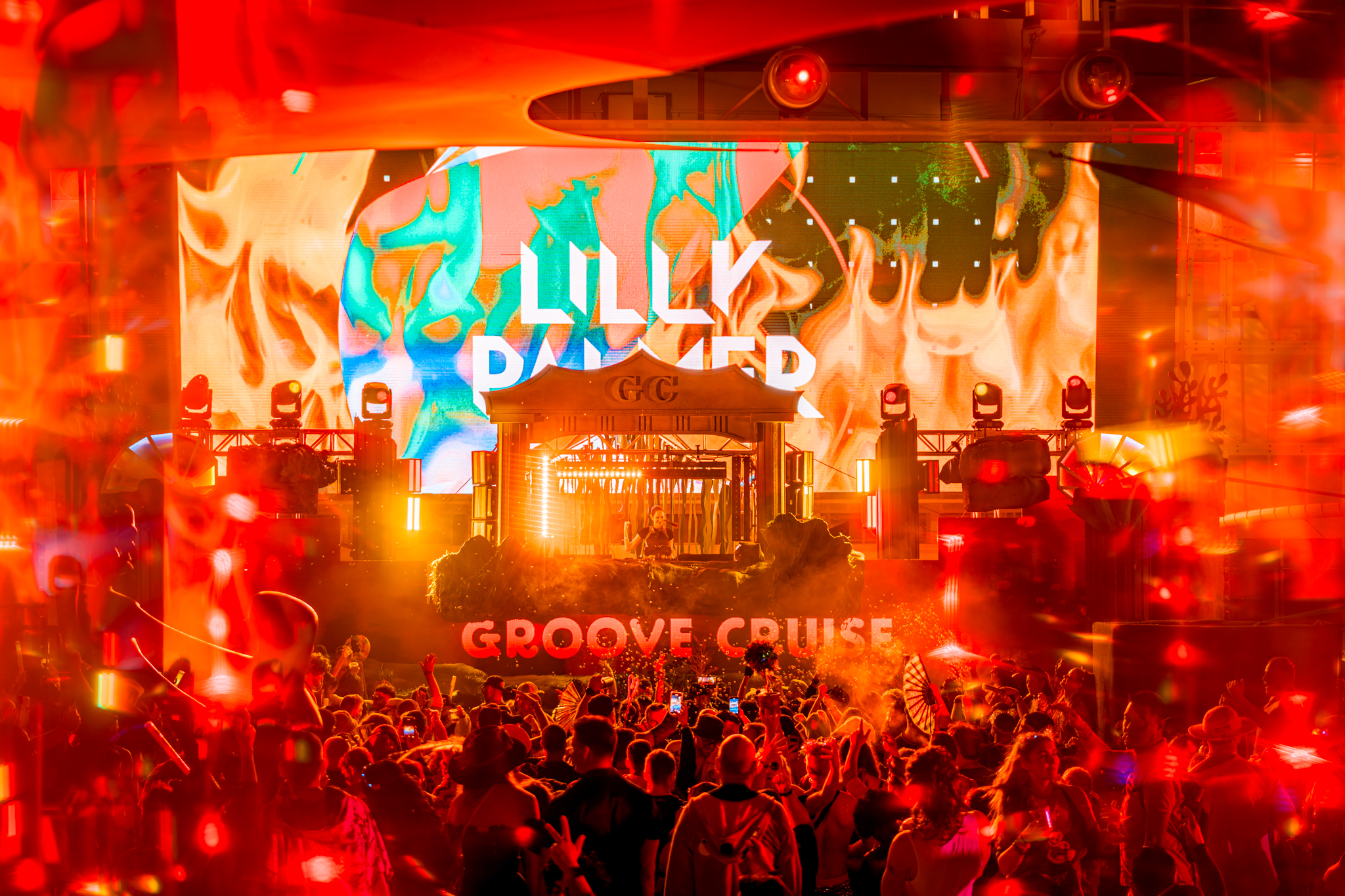 Lilly Palmer playing a late night techno set on Groove Cruise 2024