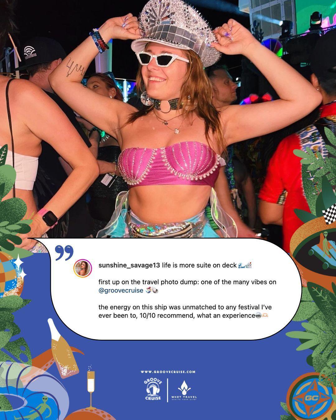 Solo traveler dressed in rave outfit on festival cruise