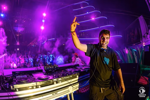 Blastoyz playing a psytrance festival set in the Aquatheater aboard Royal Caribbean's Allure Of The Seas