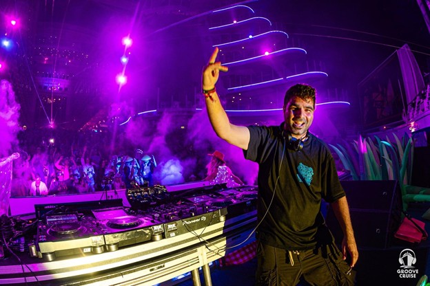 Blastoyz playing a psytrance festival set in the Aquatheater aboard Royal Caribbean's Allure Of The Seas