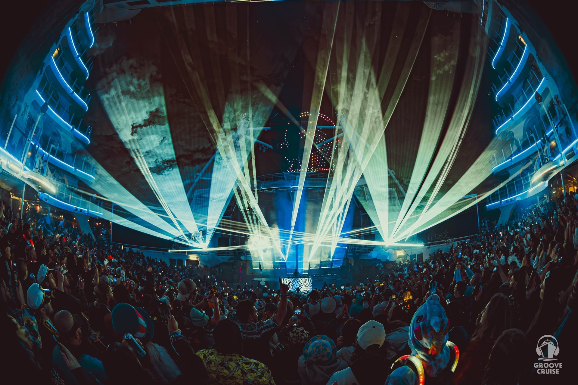 Lasers on Groove Cruise during DJ music festival set 
