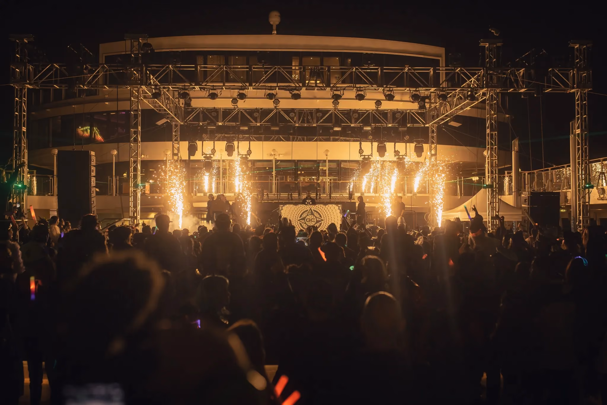 Green Velvet playing a techno set on ship deck aboard Groove Cruise