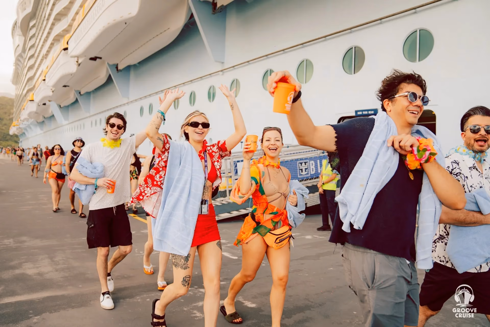 Wedding party celebrating at cruise destination in the Caribbean