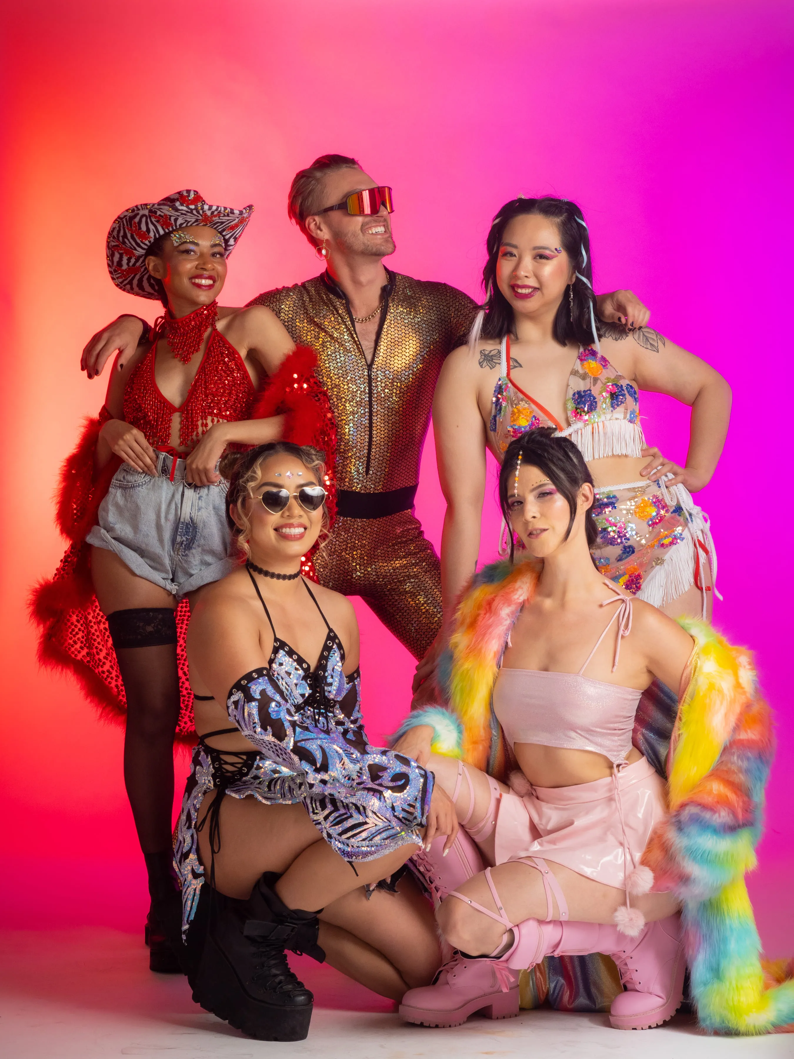 Raveival models showing off sustainable festival fashion.