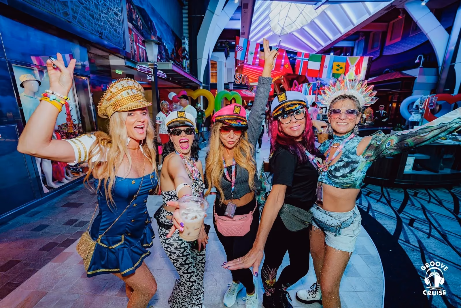Group of 5 women captains posing on Groove Cruise 2026.