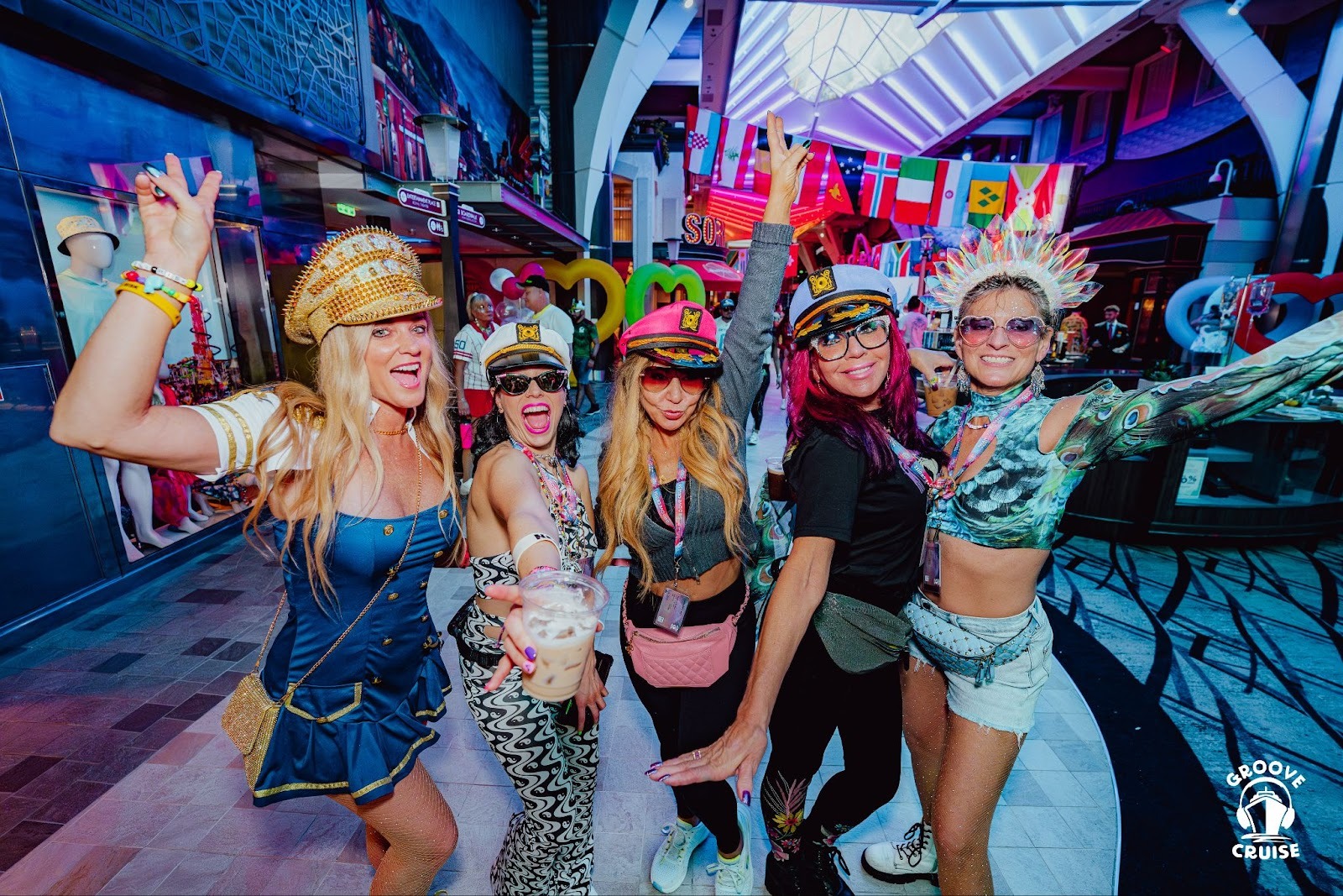 Group of 5 women captains posing on Groove Cruise 2026.