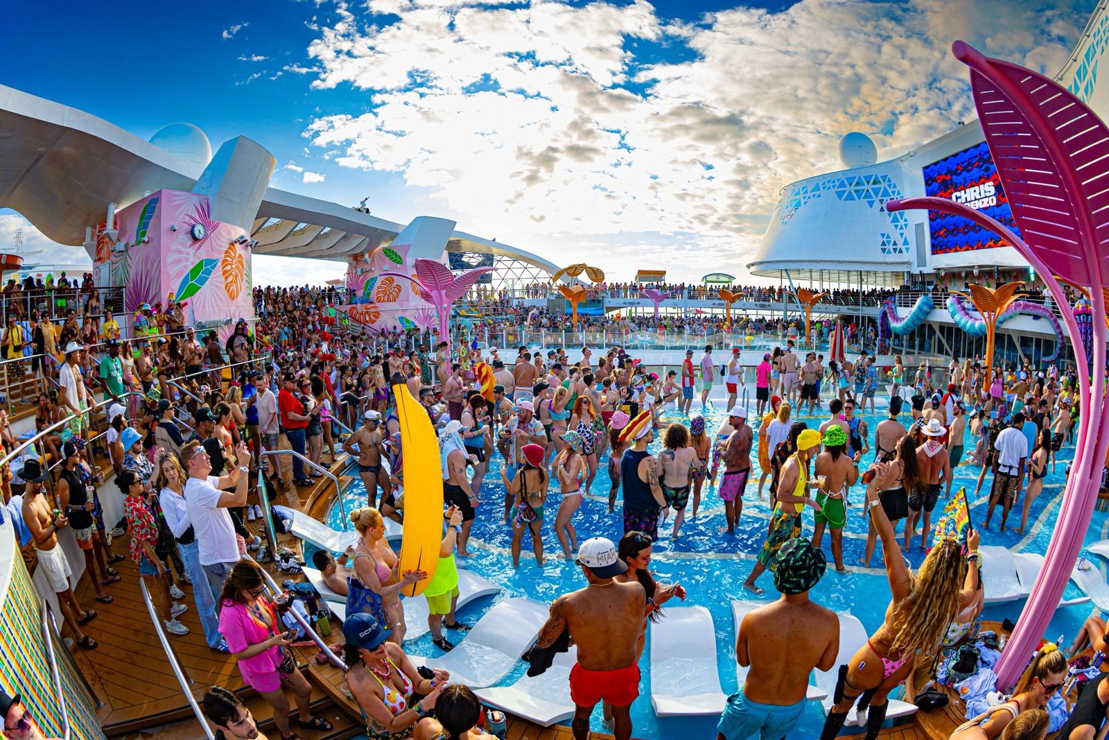 Wide lens photo of the pool deck on Groove Cruise 2026.