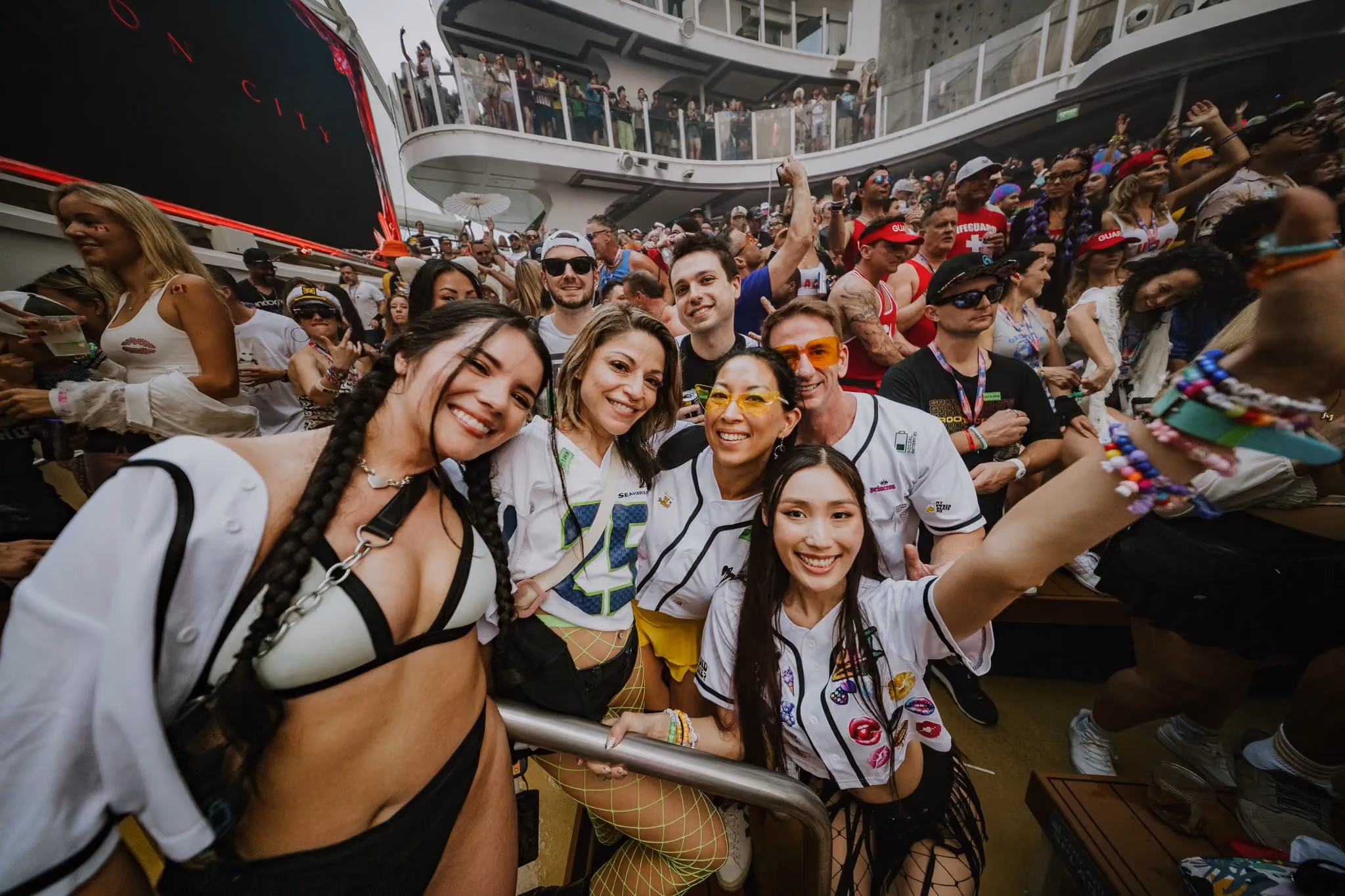 Friend group sporting day 1 represent theme on Groove Cruise Miami 