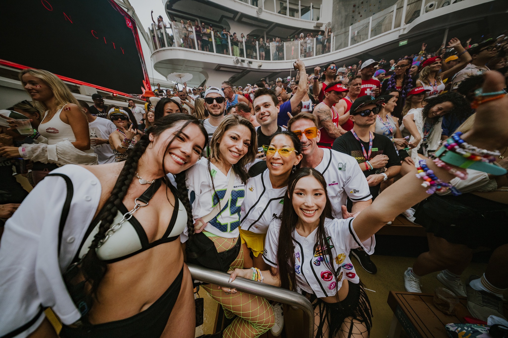 Friend group sporting day 1 represent theme on Groove Cruise Miami 