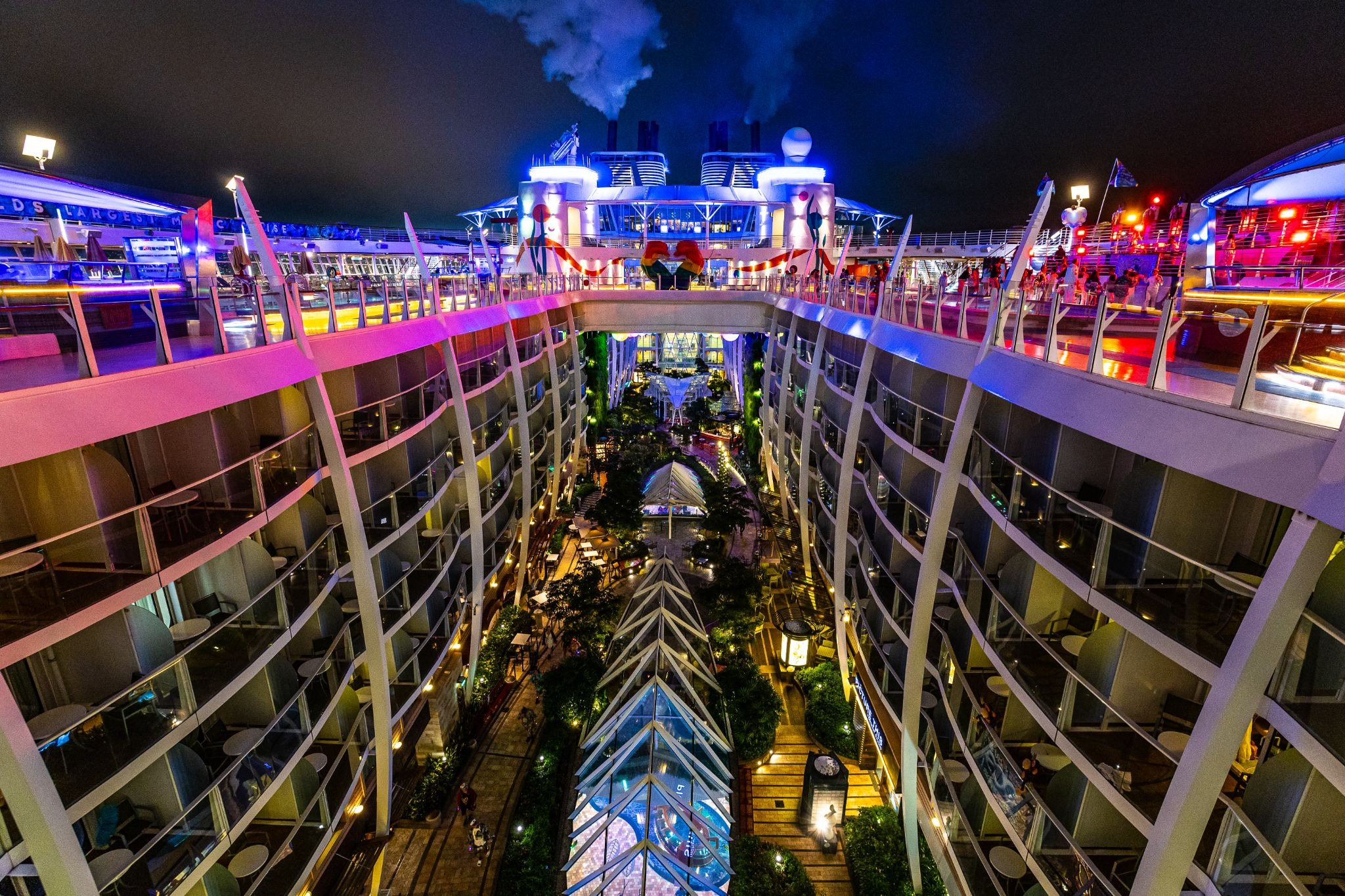 Central Park neighborhood aboard Royal Caribbean’s Allure of the Seas at night