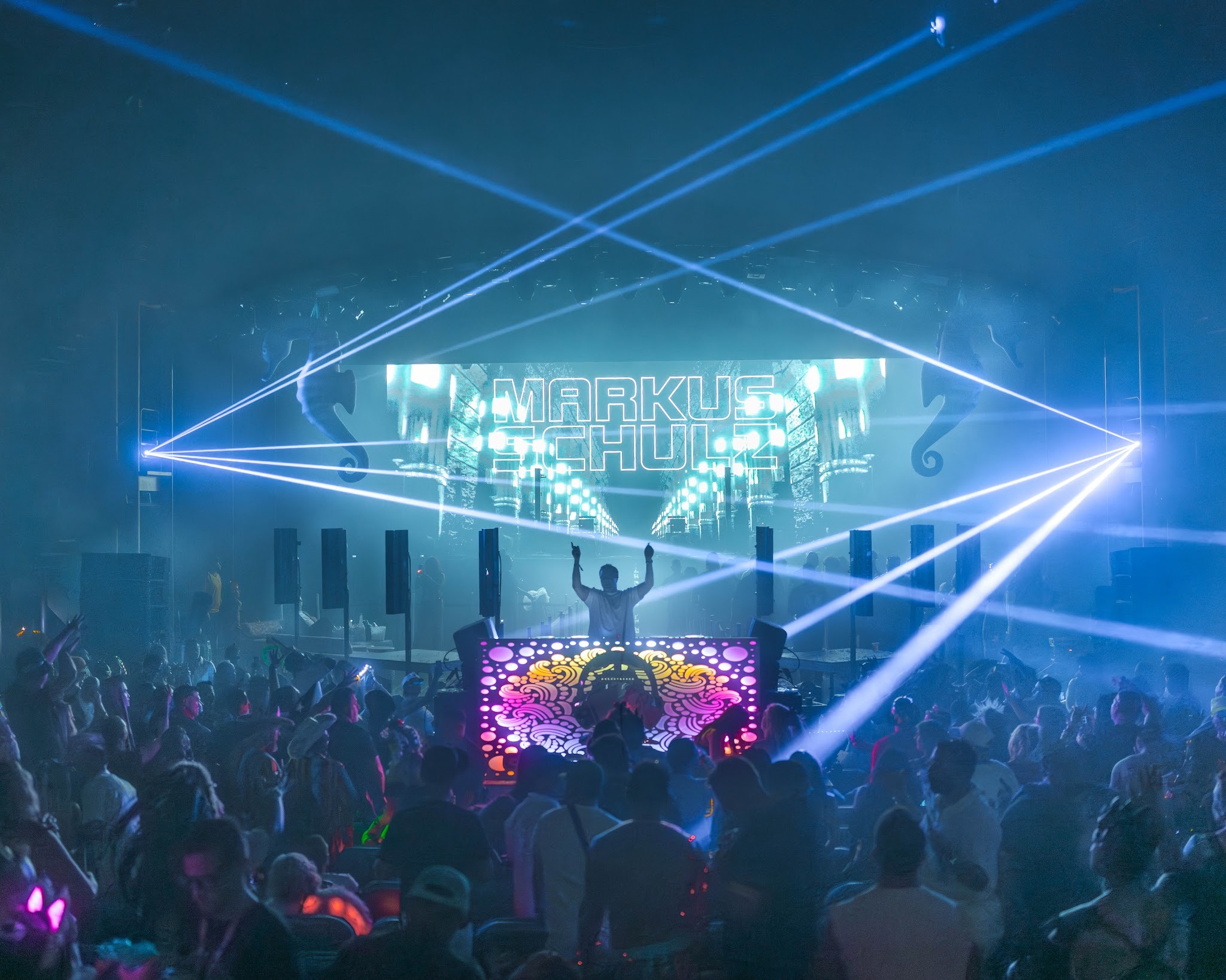 Markus Schulz performing a trance set for a packed Groove Cruise crowd.