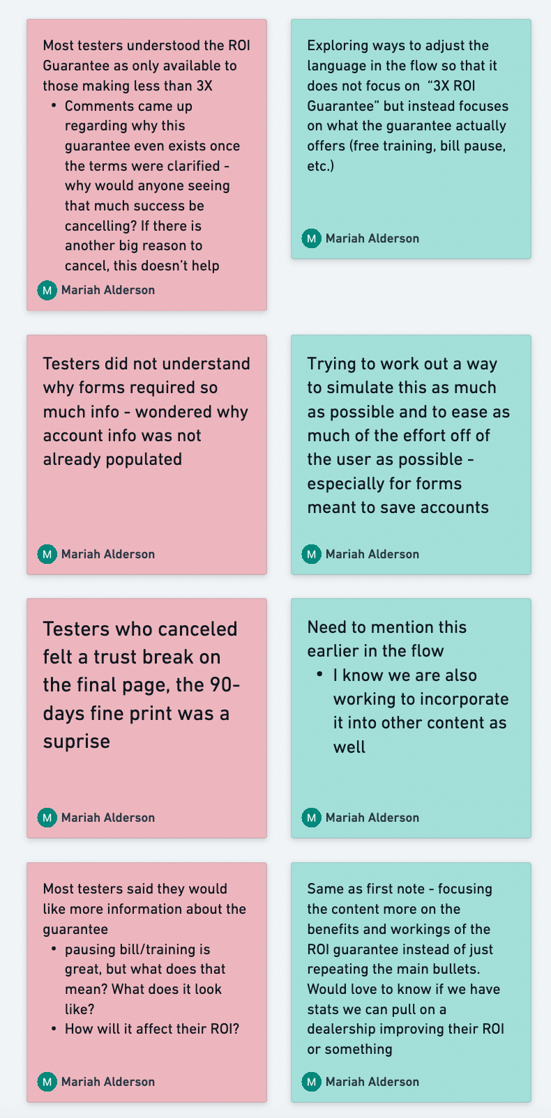 Sticky notes with research findings