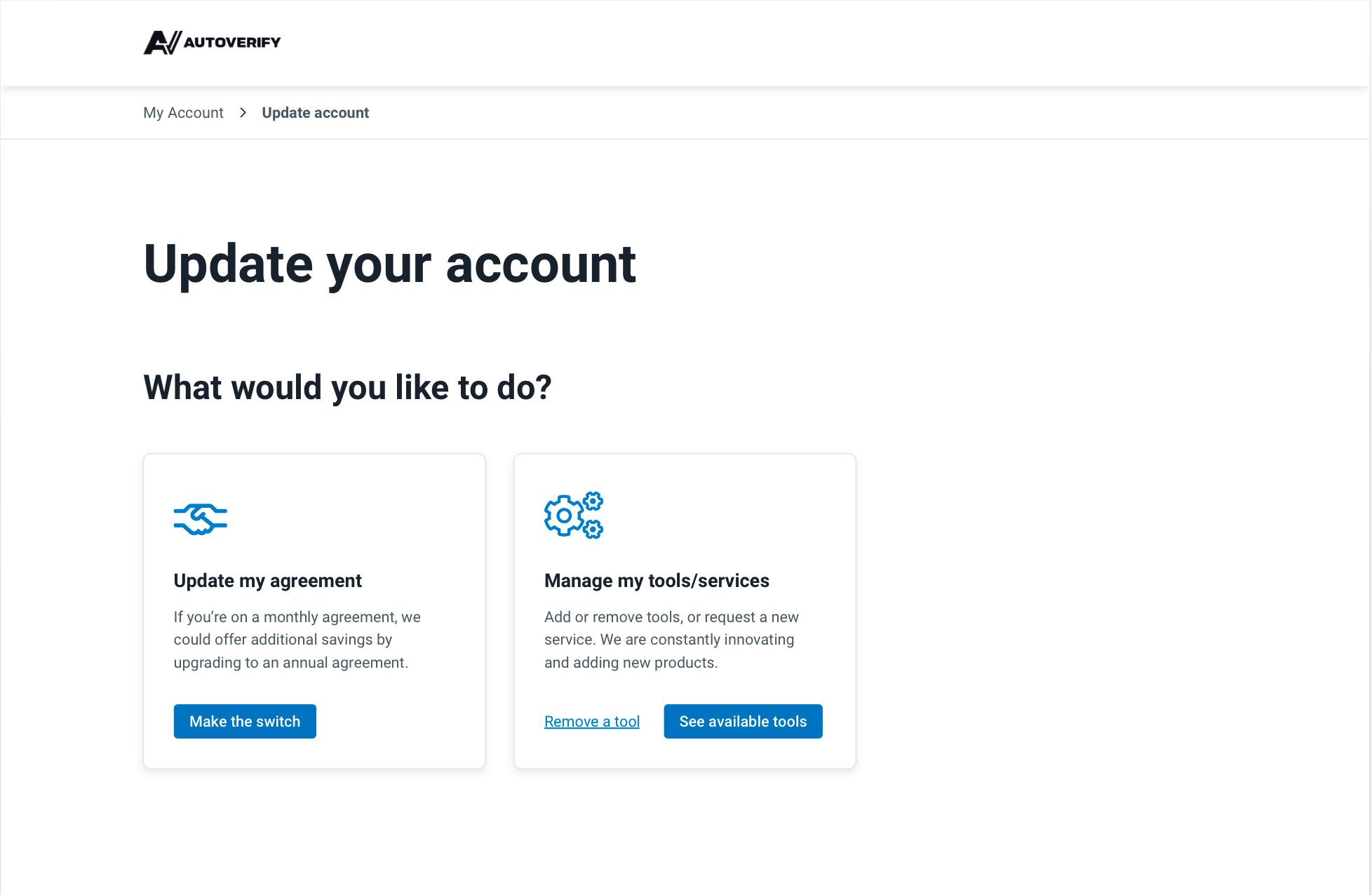 Top section of newly designed account settings page