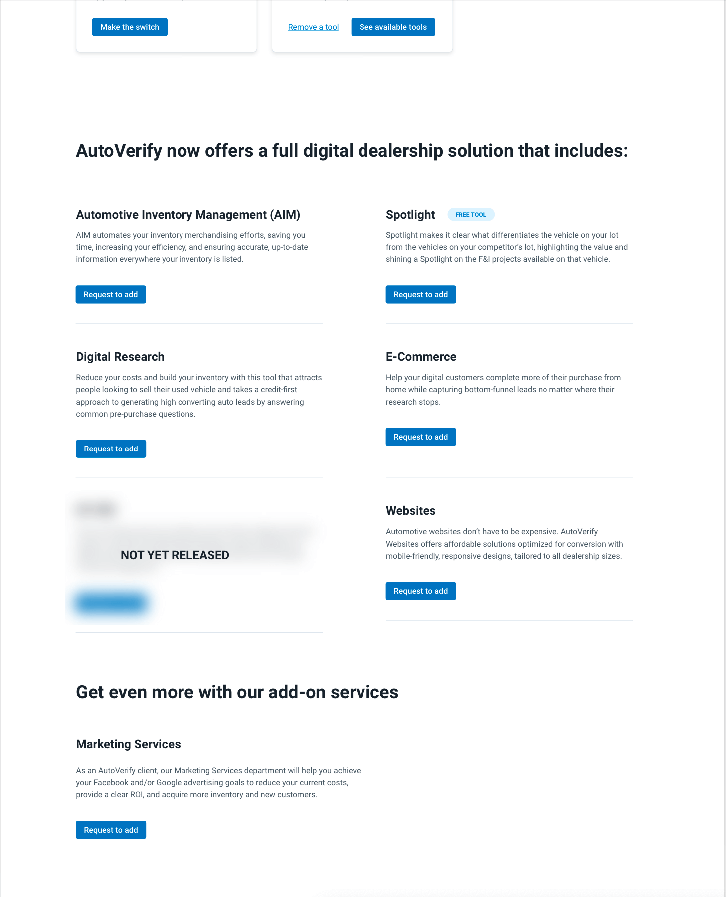Product list from account settings page