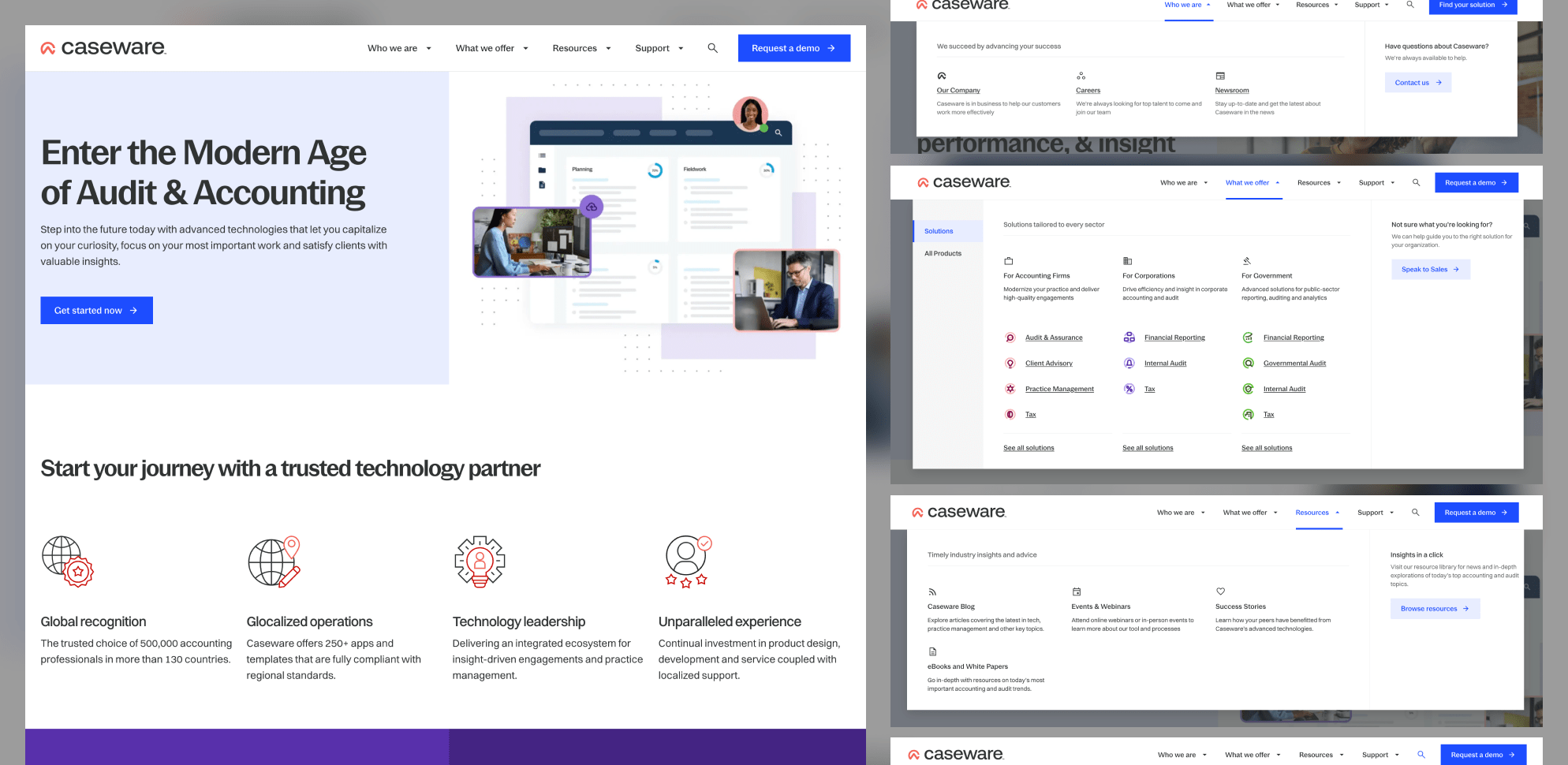 Screenshots of Caseware homepage and navigation