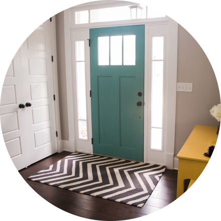 blue front door from inside home