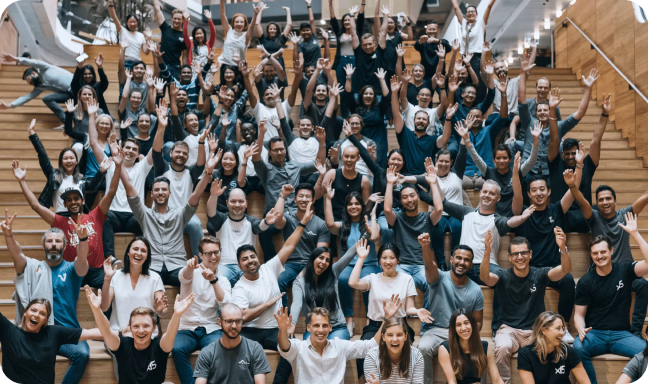 large group of people cheering