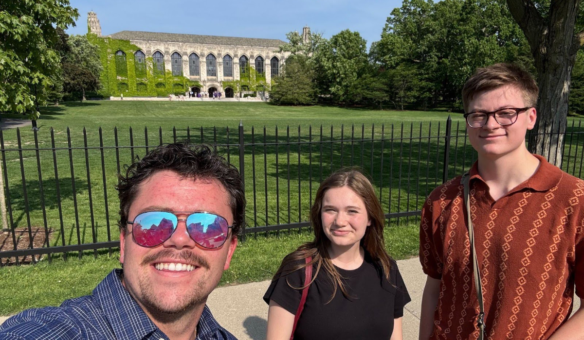 ETHS interns Mary and Tom with ED Jack Jordan on Northwestern University's campus 